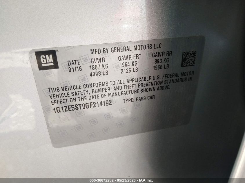 2016 CHEVROLET MALIBU LT - 1G1ZE5ST0GF214192