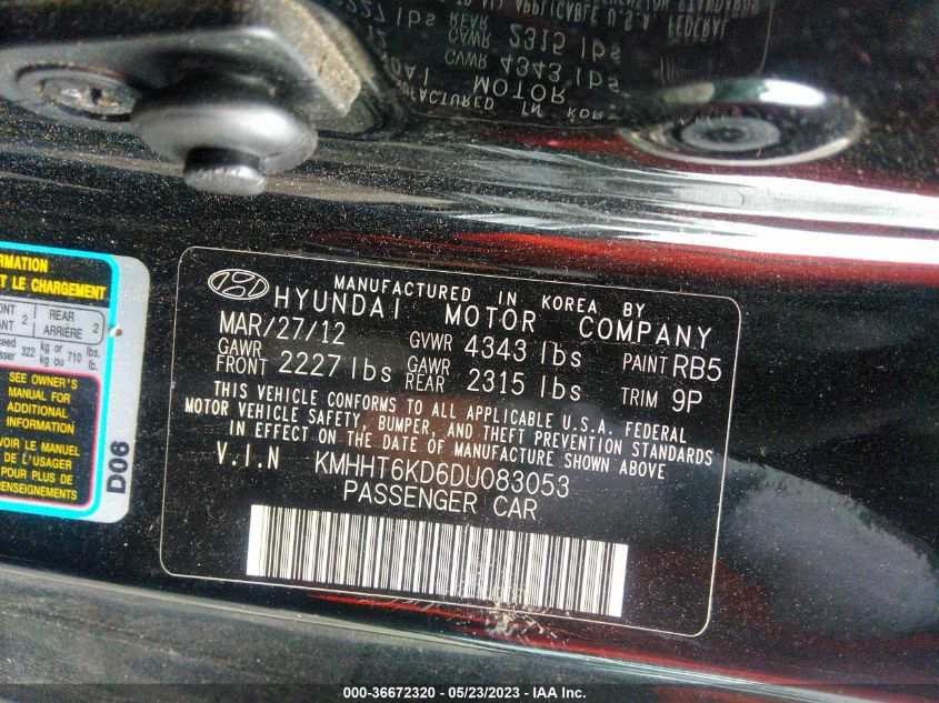 2013 HYUNDAI GENESIS COUPE 2.0T KMHHT6KD6DU083053