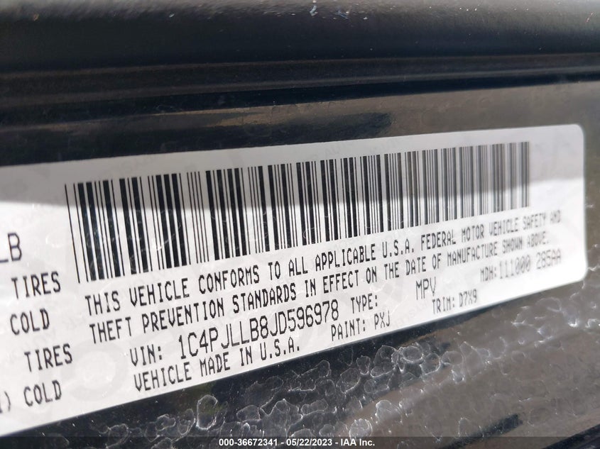 VIN 1C4PJLLB8JD596978 2018 JEEP CHEROKEE LATITUDE PLUS