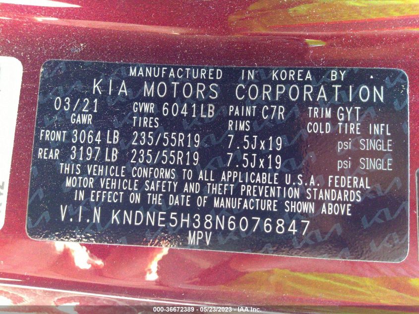 2022 KIA CARNIVAL SX PRESTIGE KNDNE5H38N6076847