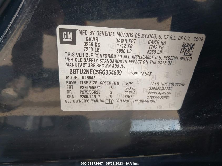 2016 GMC SIERRA 1500 SLT - 3GTU2NEC5GG364609