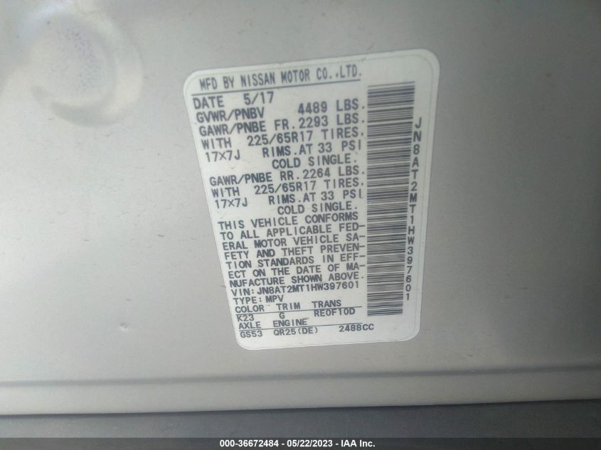 2017 NISSAN ROGUE SV - JN8AT2MT1HW397601