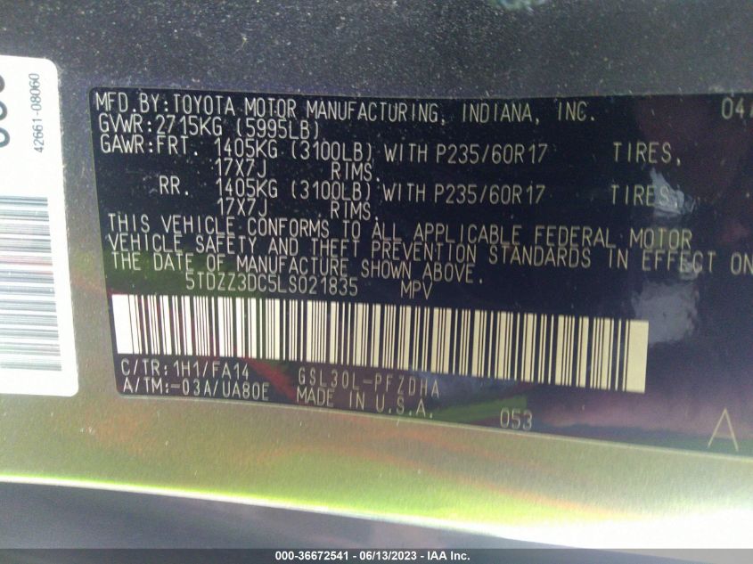 2020 TOYOTA SIENNA L - 5TDZZ3DC5LS021835