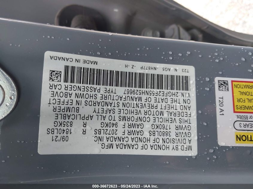 2022 HONDA CIVIC SEDAN SPORT - 2HGFE2F55NH529667