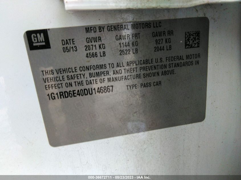 2013 CHEVROLET VOLT - 1G1RD6E40DU146867