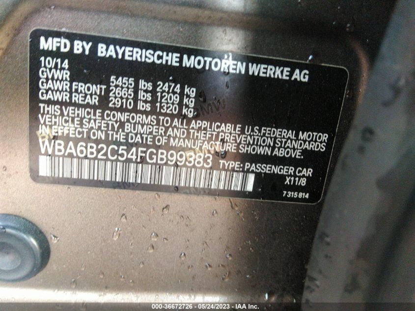 2015 BMW 6 SERIES 650I - WBA6B2C54FGB99383