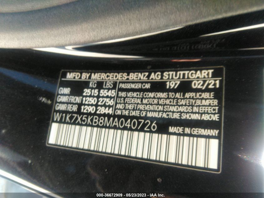 2021 MERCEDES-BENZ AMG GT AMG GT 43 W1K7X5KB8MA040726