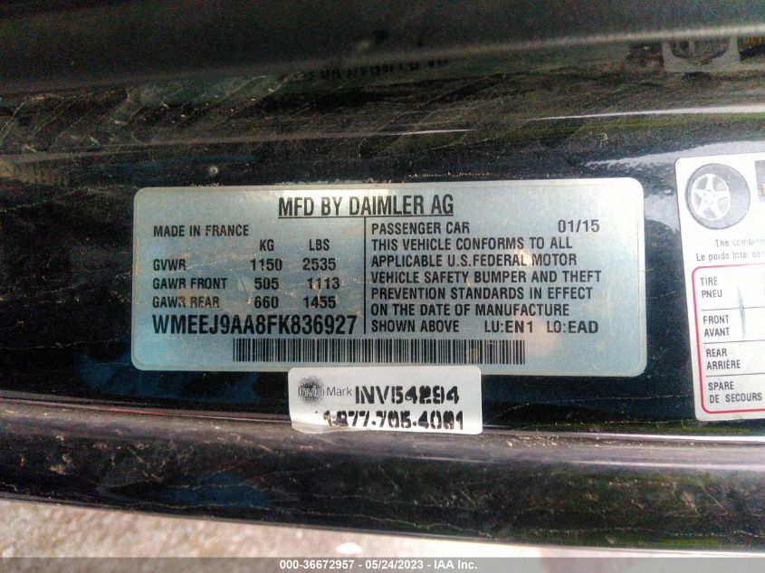 2015 SMART FORTWO ELECTRIC DRIVE PASSION - WMEEJ9AA8FK836927