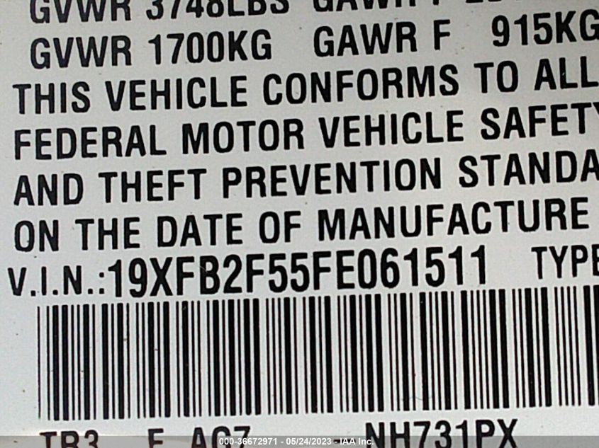 2015 HONDA CIVIC SEDAN LX - 19XFB2F55FE061511