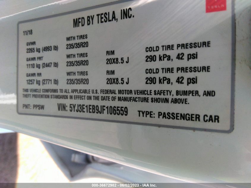 2018 TESLA MODEL 3 LONG RANGE - 5YJ3E1EB9JF106559