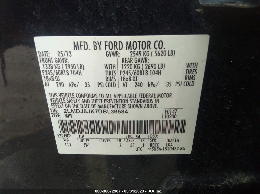 2013 LINCOLN MKX - 2LMDJ8JK7DBL36584