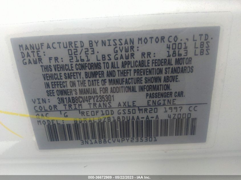 2023 NISSAN SENTRA SV - 3N1AB8CV4PY235301