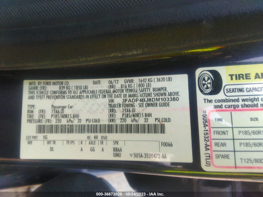 2013 FORD FIESTA SE - 3FADP4BJ8DM103380