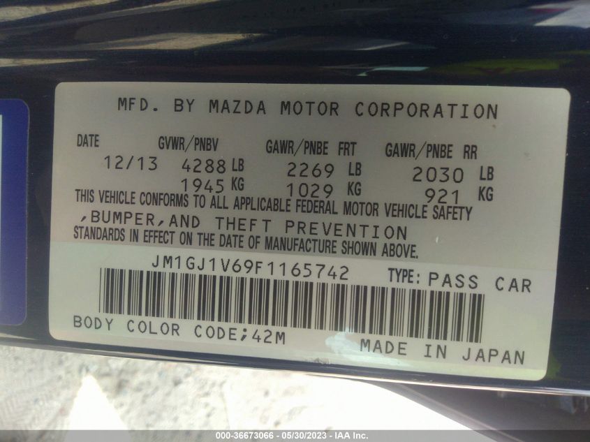2015 MAZDA MAZDA6 I TOURING - JM1GJ1V69F1165742