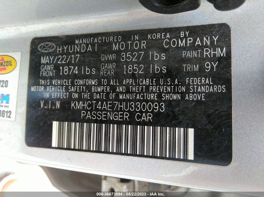2017 HYUNDAI ACCENT VALUE EDITION - KMHCT4AE7HU330093