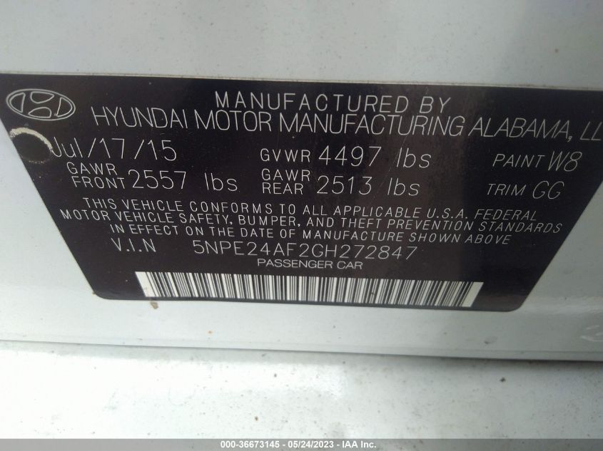 2016 HYUNDAI SONATA 2.4L SE - 5NPE24AF2GH272847