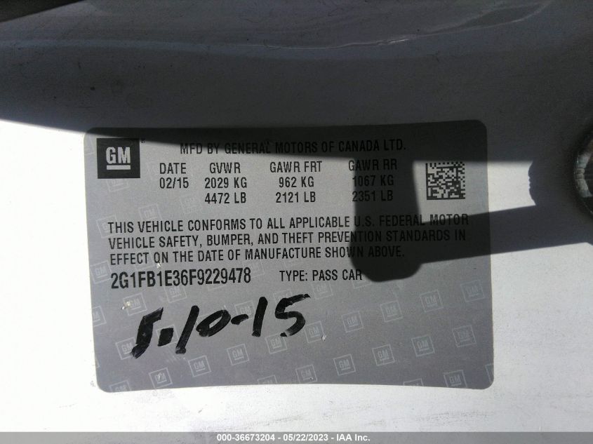 2015 CHEVROLET CAMARO LS - 2G1FB1E36F9229478
