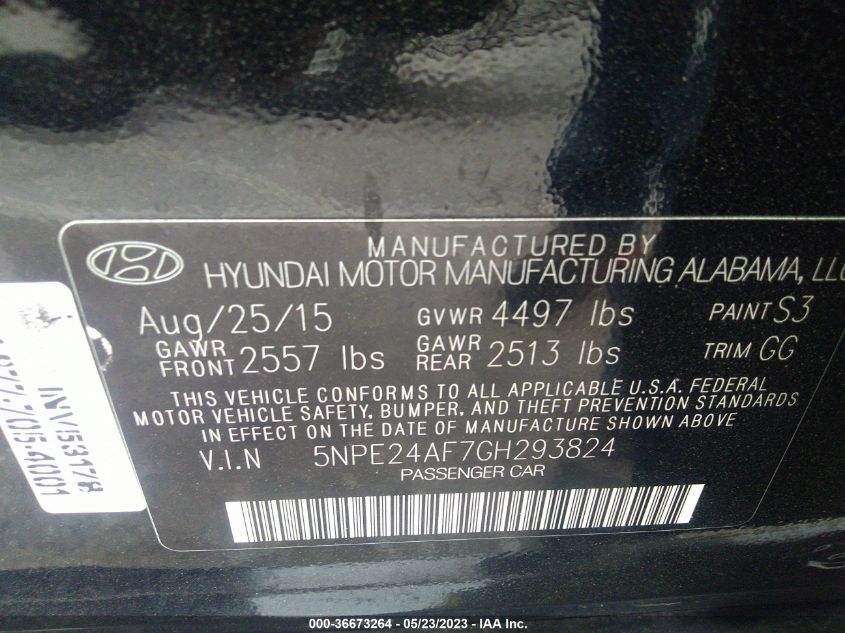 2016 HYUNDAI SONATA 2.4L SE - 5NPE24AF7GH293824