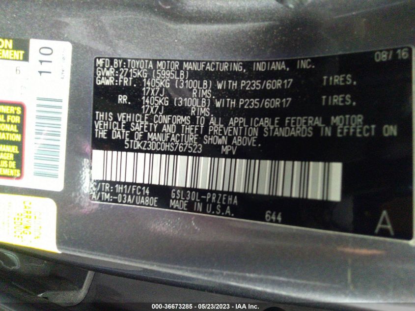 2017 TOYOTA SIENNA LE - 5TDKZ3DC0HS767523
