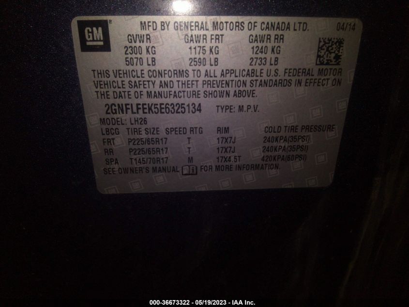 2014 CHEVROLET EQUINOX LT - 2GNFLFEK5E6325134