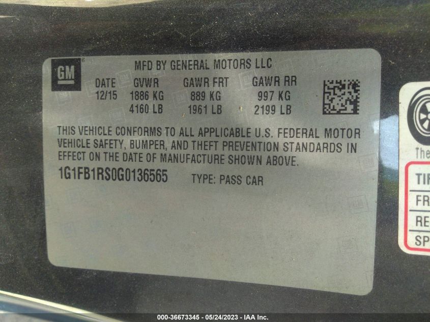 2016 CHEVROLET CAMARO 1LT - 1G1FB1RS0G0136565