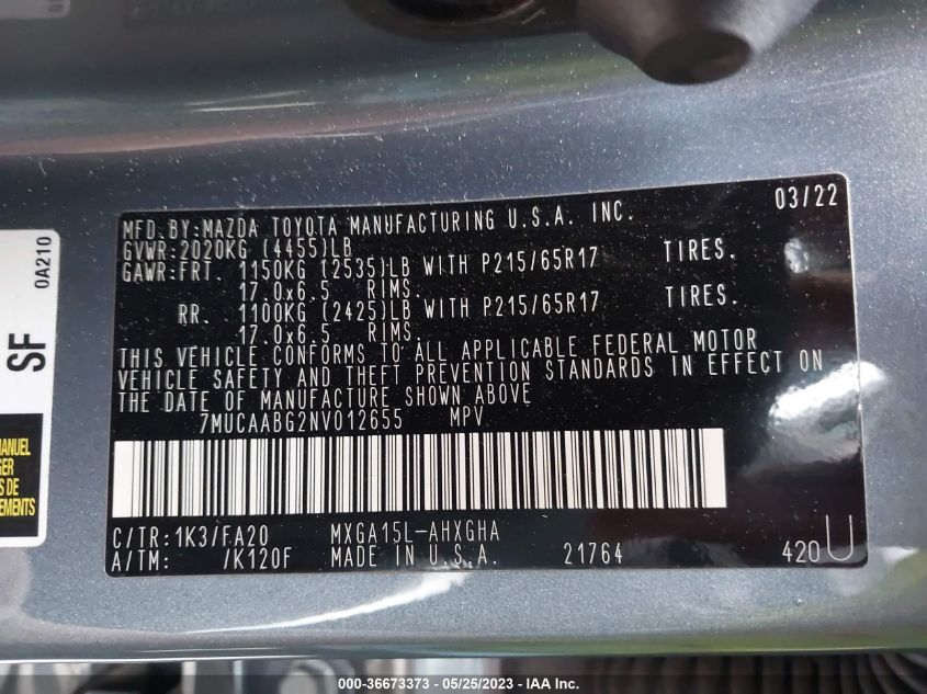 2022 TOYOTA COROLLA CROSS LE - 7MUCAABG2NV012655