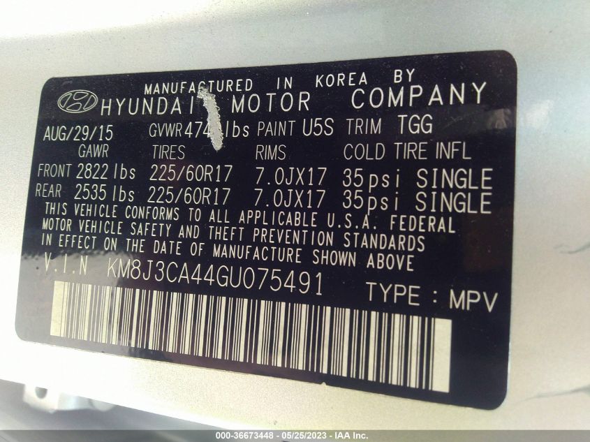2016 HYUNDAI TUCSON SE - KM8J3CA44GU075491