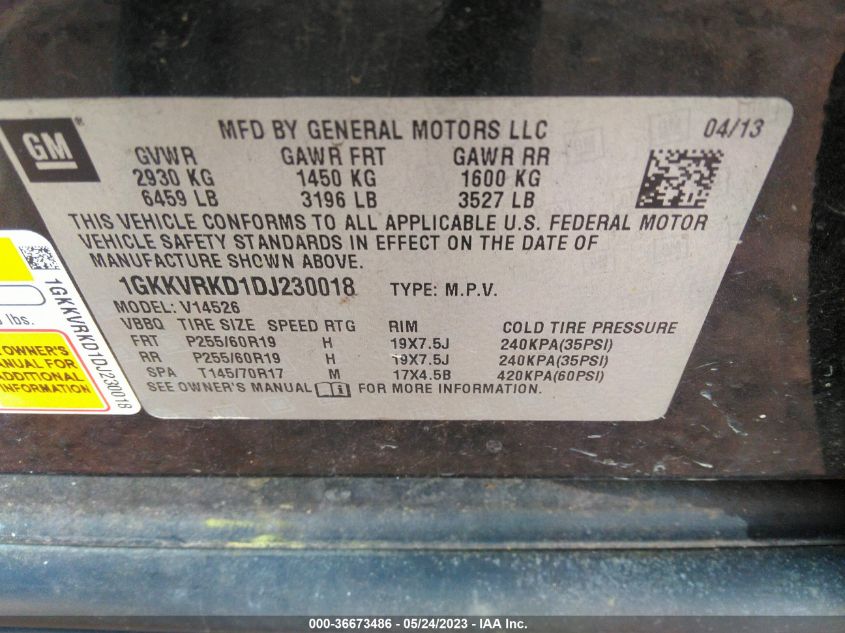 2013 GMC ACADIA SLT - 1GKKVRKD1DJ230018