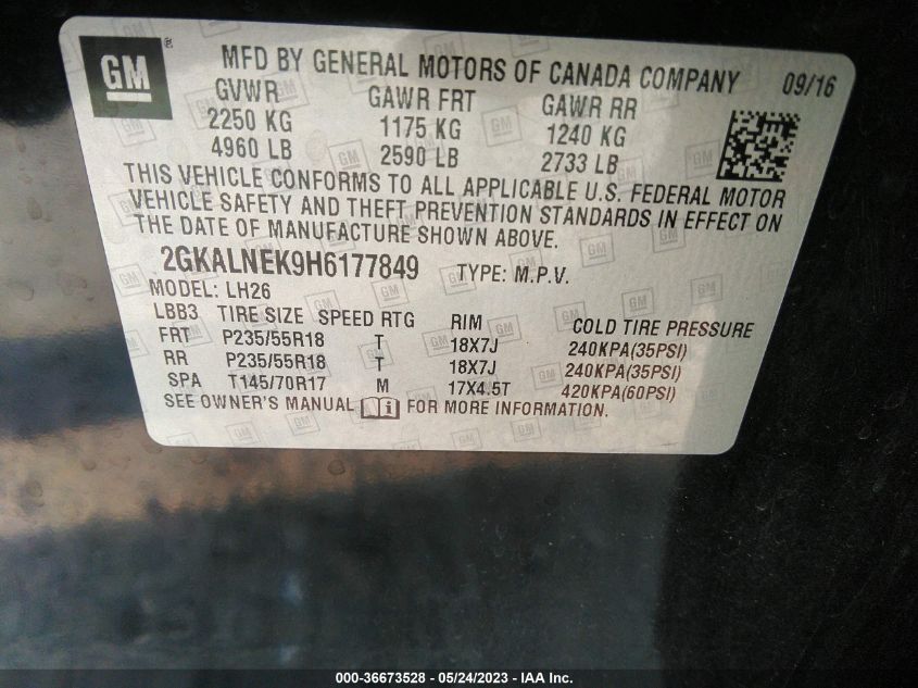 2017 GMC TERRAIN SLE - 2GKALNEK9H6177849