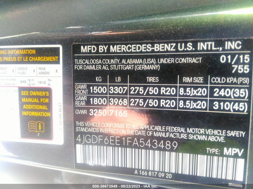 2015 MERCEDES-BENZ GL-CLASS GL 450 - 4JGDF6EE1FA543489