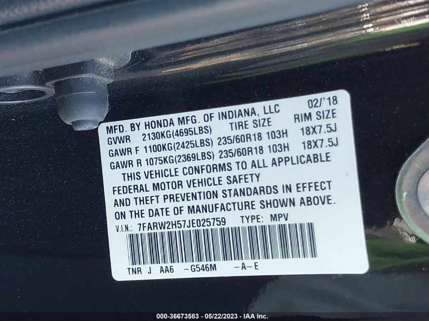 2018 HONDA CR-V EX - 7FARW2H57JE025759