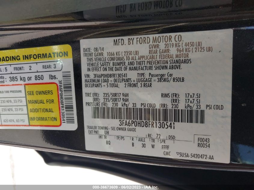 2015 FORD FUSION SE - 3FA6P0HD8FR130541