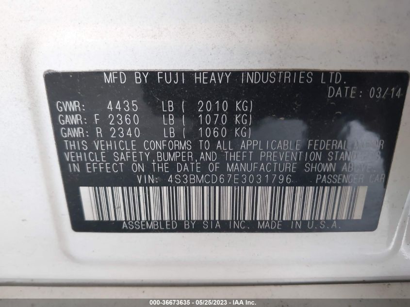 4S3BMCD67E3031796 2014 SUBARU LEGACY photo 9