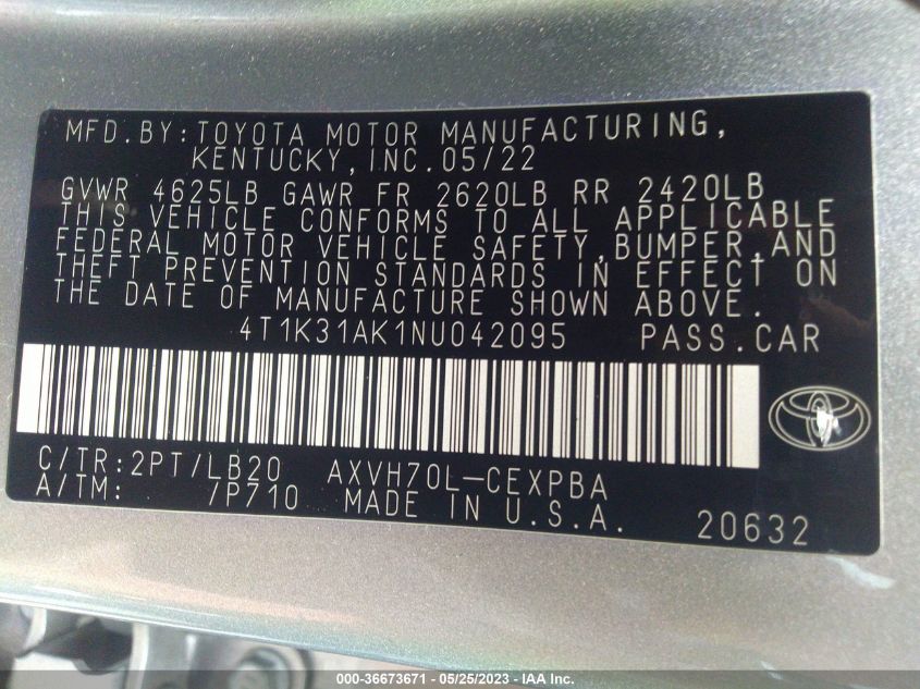 2022 TOYOTA CAMRY HYBRID XSE - 4T1K31AK1NU042095