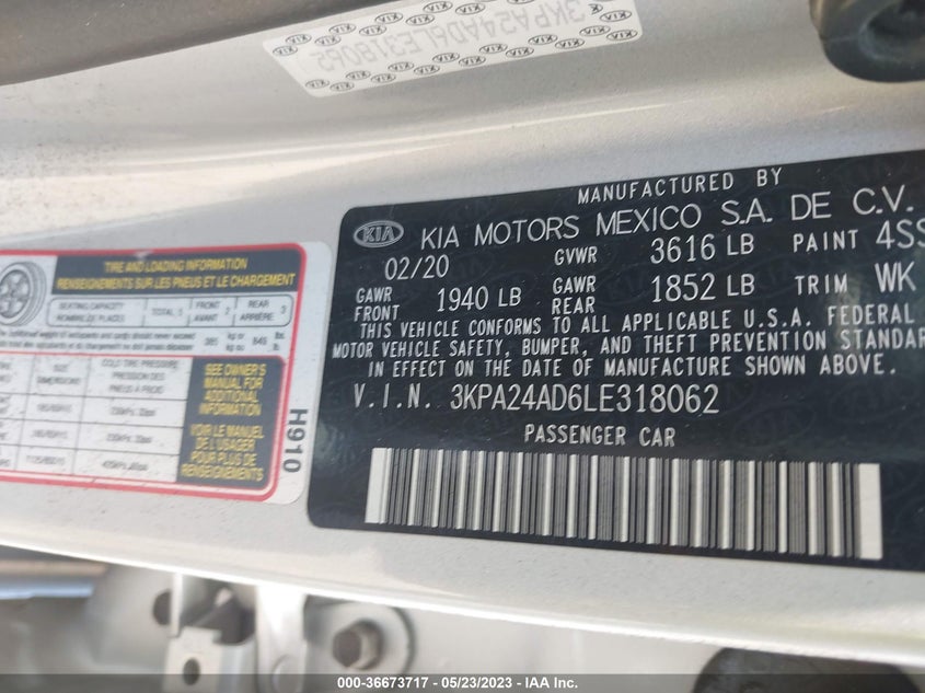 VIN 3KPA24AD6LE318062 2020 KIA RIO S