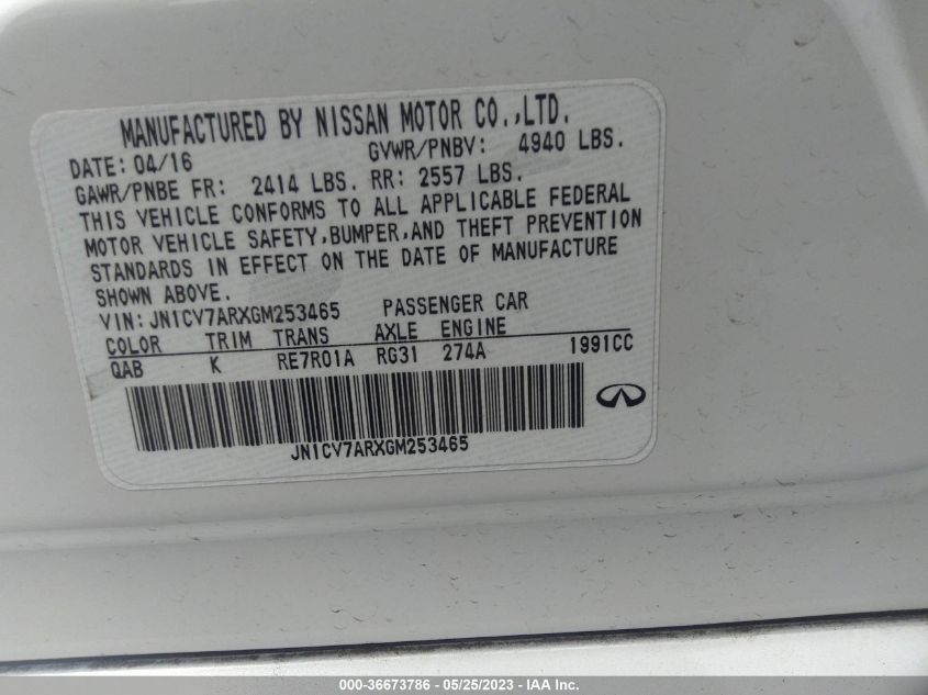 2016 INFINITI Q50 2.0T PREMIUM - JN1CV7ARXGM253465