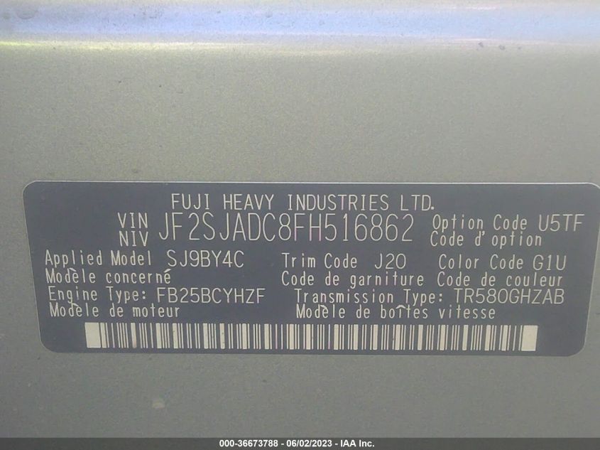 2015 SUBARU FORESTER 2.5I PREMIUM - JF2SJADC8FH516862