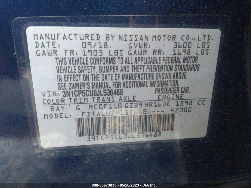 2018 NISSAN KICKS SR - 3N1CP5CU0JL536488
