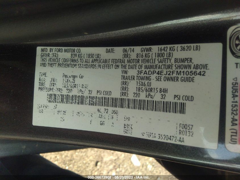2015 FORD FIESTA SE - 3FADP4EJ2FM105642