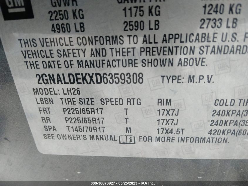 2013 CHEVROLET EQUINOX LT - 2GNALDEKXD6359308