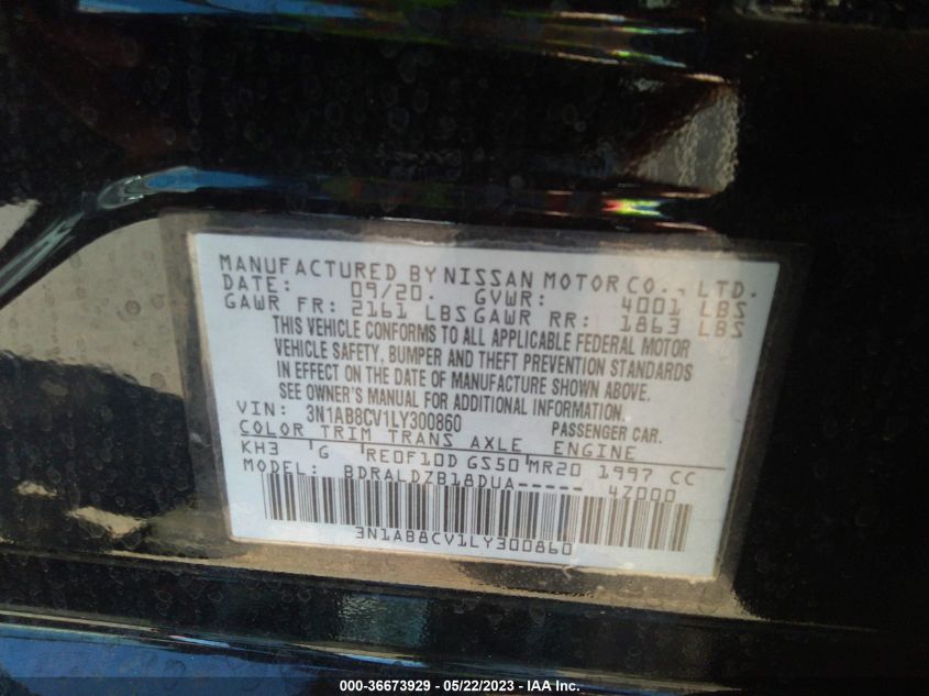 2020 NISSAN SENTRA SV - 3N1AB8CV1LY300860
