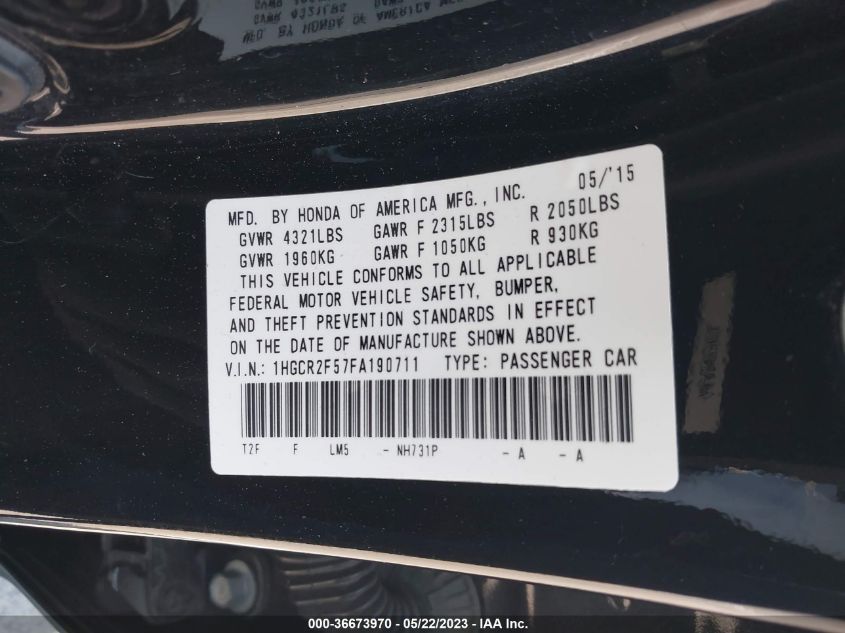 2015 HONDA ACCORD SEDAN SPORT - 1HGCR2F57FA190711