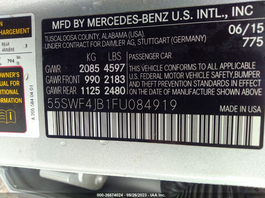 2015 MERCEDES-BENZ C-CLASS C 300 - 55SWF4JB1FU084919