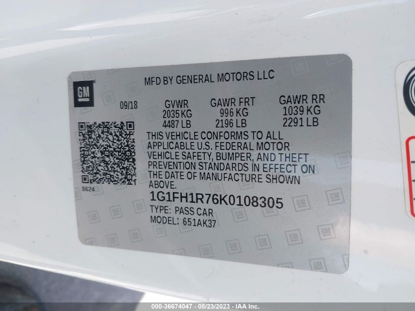 2019 CHEVROLET CAMARO 2SS - 1G1FH1R76K0108305