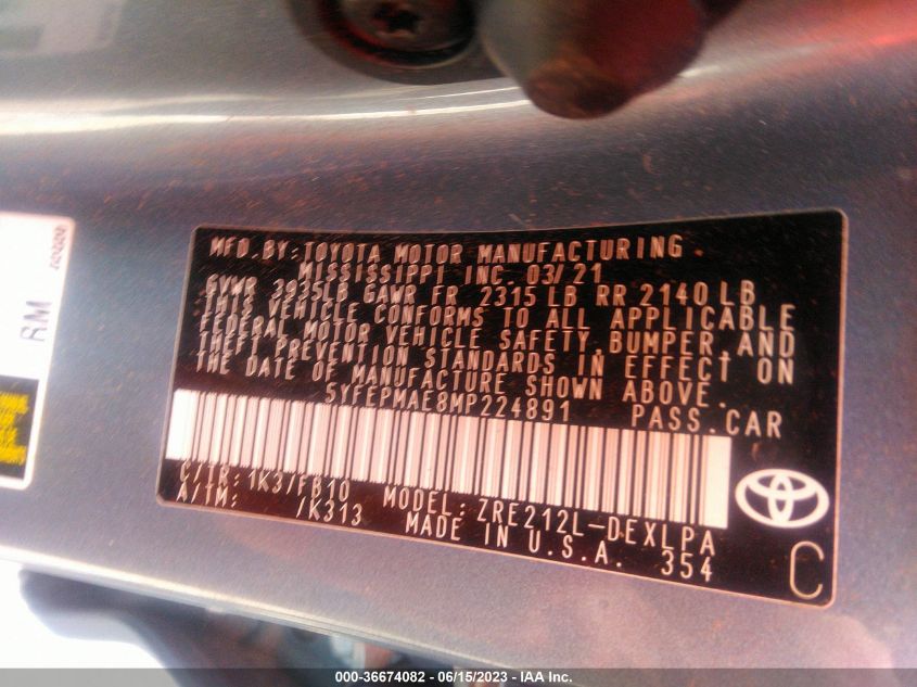 2021 TOYOTA COROLLA LE - 5YFEPMAE8MP224891