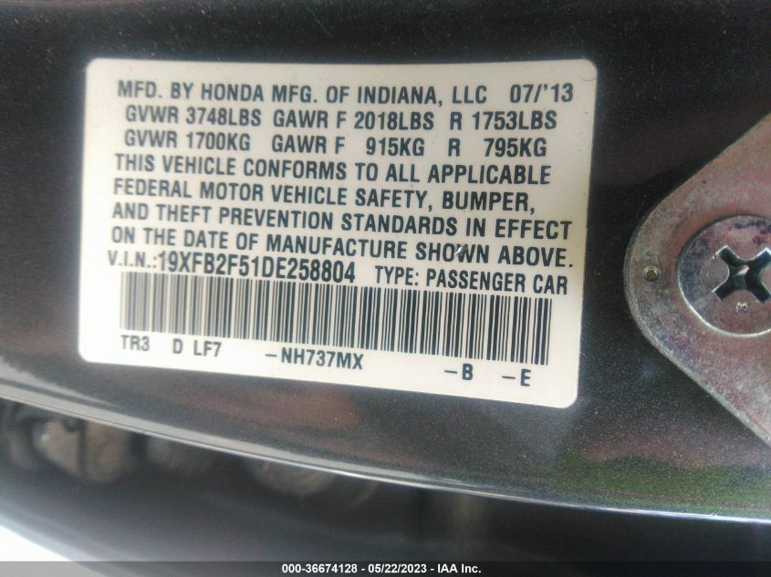 2013 HONDA CIVIC SDN LX - 19XFB2F51DE258804
