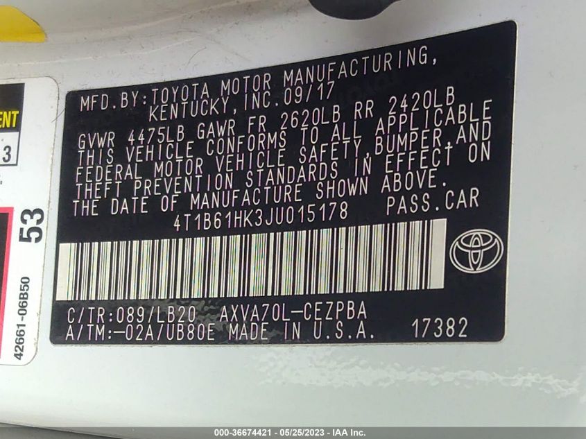 2018 TOYOTA CAMRY XSE - 4T1B61HK3JU015178