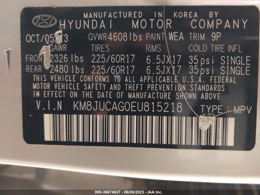 2014 HYUNDAI TUCSON SE - KM8JUCAG0EU815218