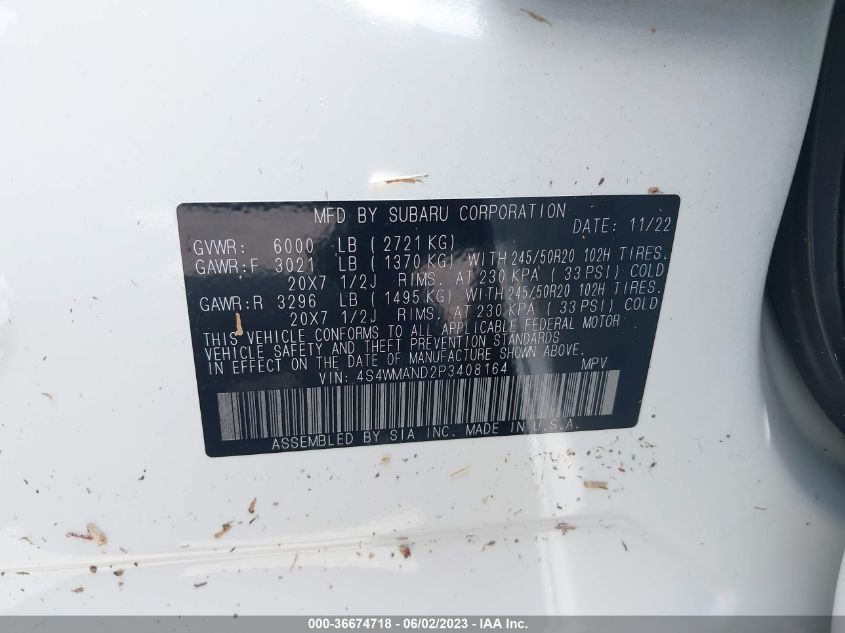 2023 SUBARU ASCENT LIMITED - 4S4WMAND2P3408164