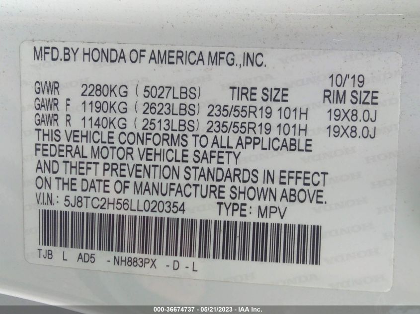 2020 ACURA RDX W/TECHNOLOGY PKG - 5J8TC2H56LL020354